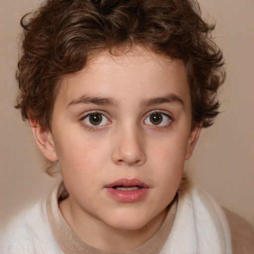 Neutral white child female with short  brown hair and brown eyes