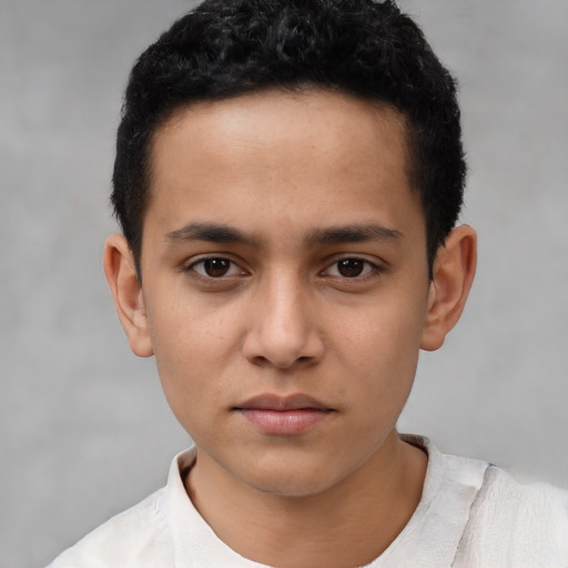 Neutral latino child male with short  black hair and brown eyes