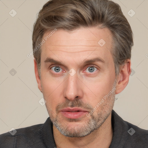 Neutral white adult male with short  brown hair and brown eyes