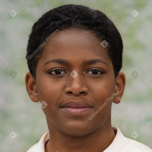 Neutral black young-adult female with short  brown hair and brown eyes