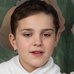 Joyful white child female with short  brown hair and brown eyes