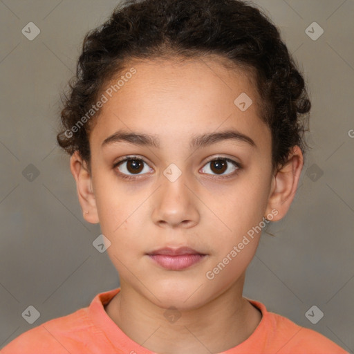 Neutral white child female with short  brown hair and brown eyes