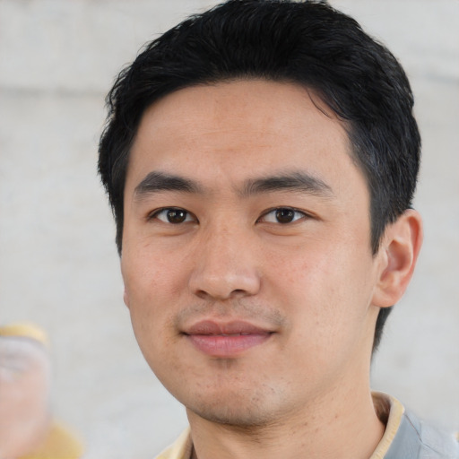Neutral asian young-adult male with short  black hair and brown eyes