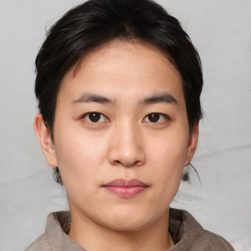 Neutral asian young-adult male with medium  brown hair and brown eyes