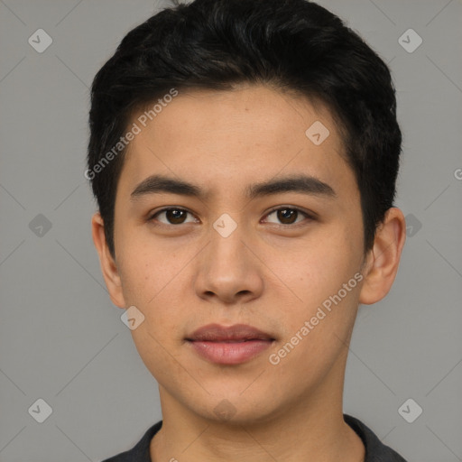 Neutral asian young-adult male with short  brown hair and brown eyes