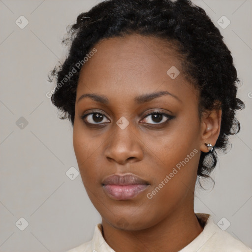 Neutral black young-adult female with short  black hair and brown eyes