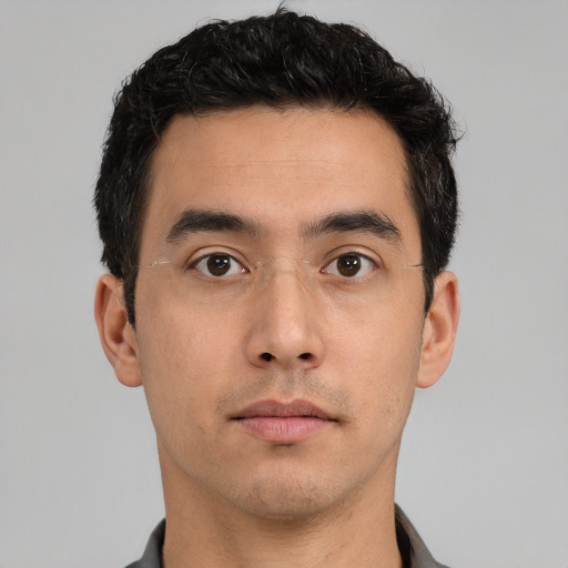 Neutral asian young-adult male with short  black hair and brown eyes