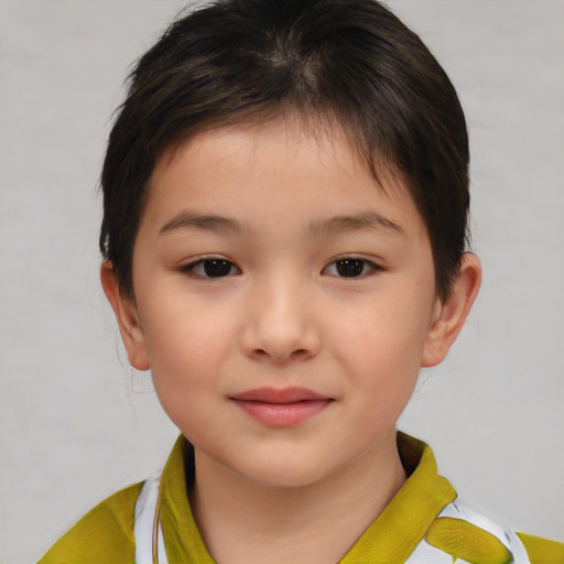 Neutral asian child female with short  brown hair and brown eyes