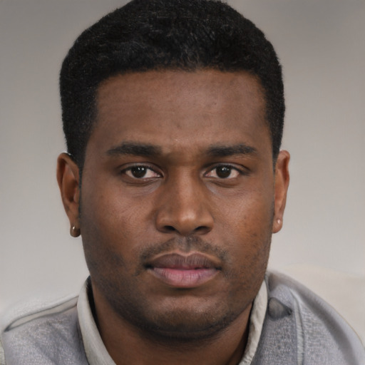 Neutral black young-adult male with short  brown hair and brown eyes