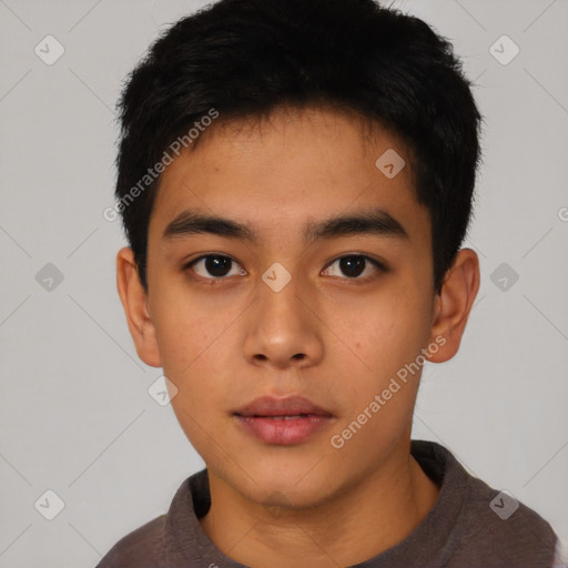 Neutral asian young-adult male with short  brown hair and brown eyes