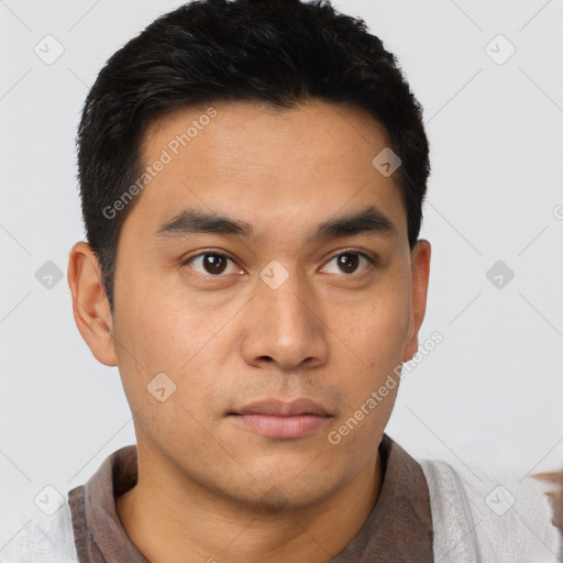 Neutral asian young-adult male with short  black hair and brown eyes