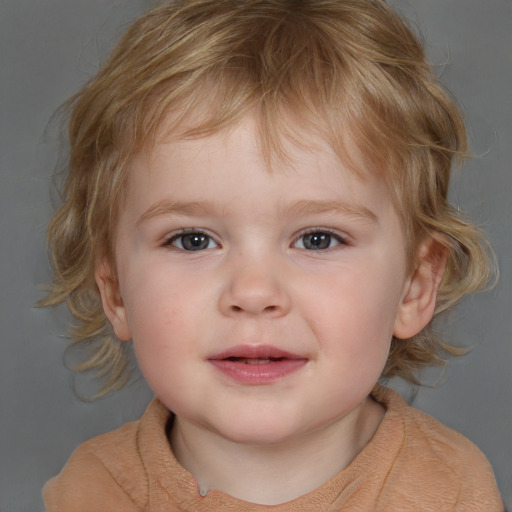 Neutral white child female with medium  brown hair and blue eyes