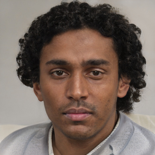 Neutral black young-adult male with short  brown hair and brown eyes