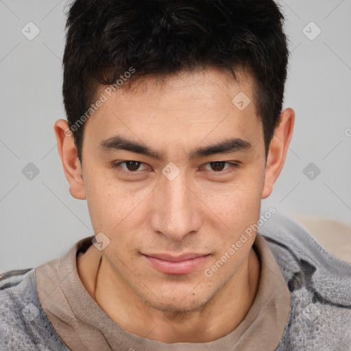 Neutral asian young-adult male with short  brown hair and brown eyes