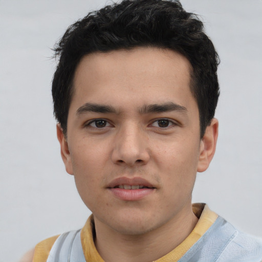 Neutral asian young-adult male with short  black hair and brown eyes