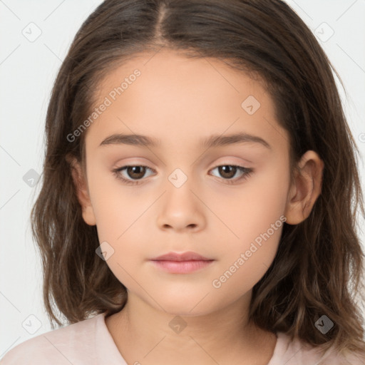 Neutral white child female with medium  brown hair and brown eyes