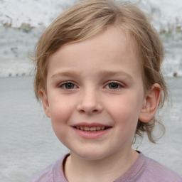 Joyful white child female with medium  brown hair and blue eyes