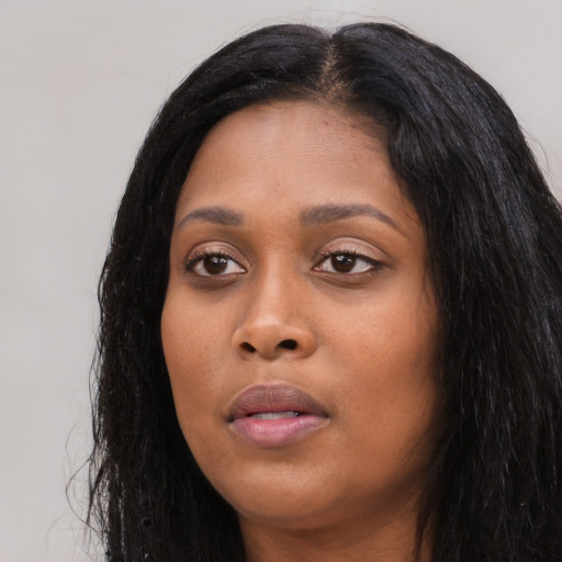 Neutral asian young-adult female with long  black hair and brown eyes