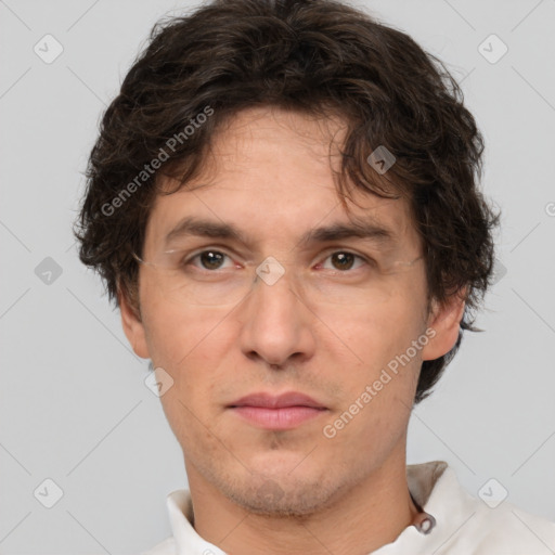 Neutral white adult male with short  brown hair and brown eyes