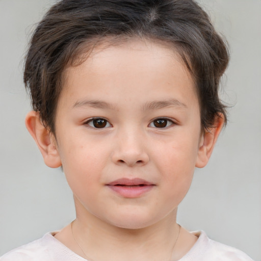 Neutral white child female with short  brown hair and brown eyes