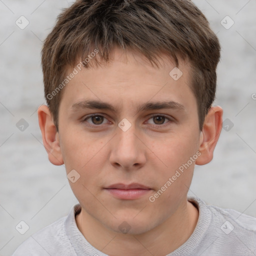 Neutral white child male with short  brown hair and brown eyes