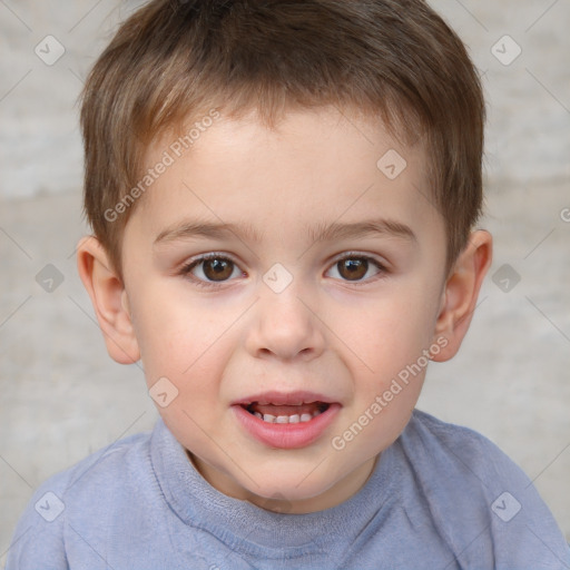 Joyful white child male with short  brown hair and brown eyes