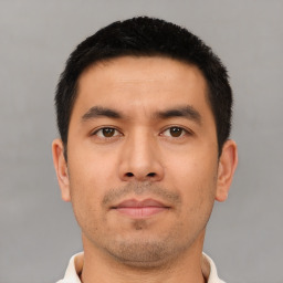 Neutral asian young-adult male with short  brown hair and brown eyes