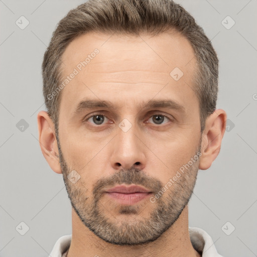 Neutral white adult male with short  brown hair and brown eyes