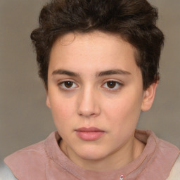 Neutral white young-adult female with short  brown hair and brown eyes