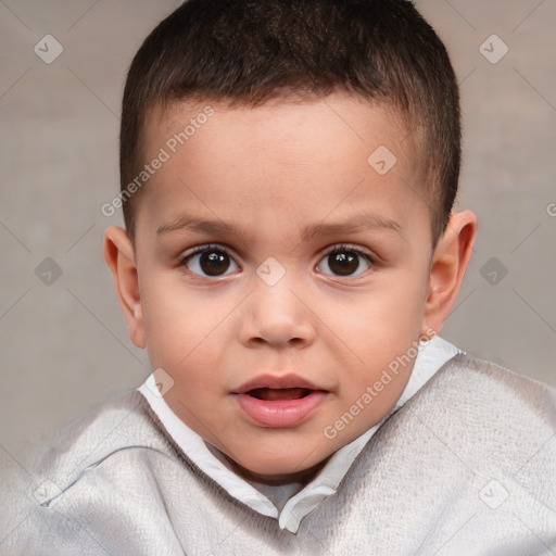 Joyful white child male with short  brown hair and brown eyes