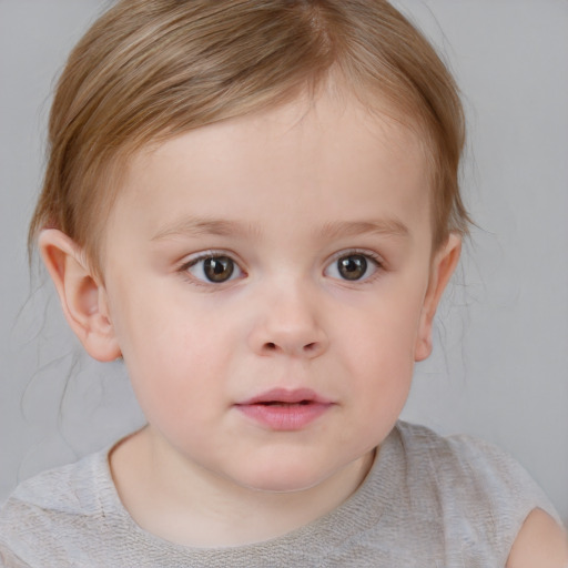 Neutral white child female with short  brown hair and brown eyes