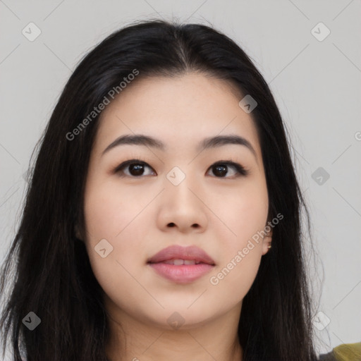 Neutral asian young-adult female with long  black hair and brown eyes