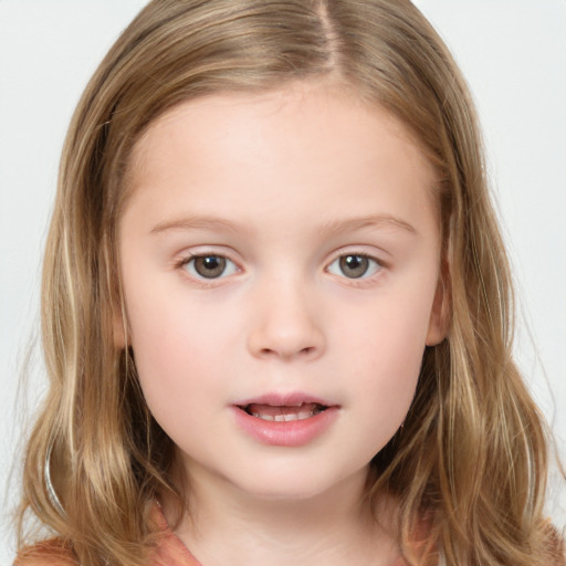 Neutral white child female with medium  brown hair and brown eyes