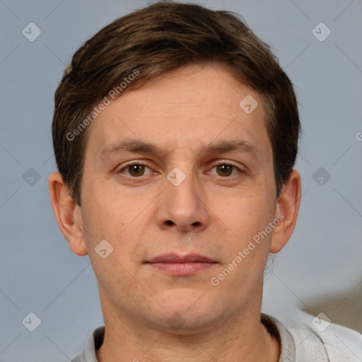 Neutral white adult male with short  brown hair and brown eyes