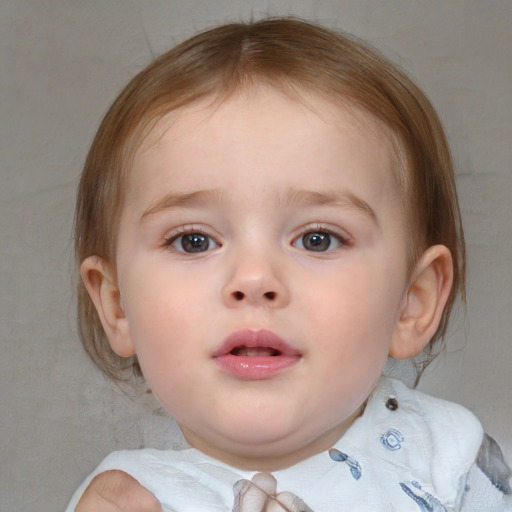 Neutral white child female with medium  brown hair and blue eyes