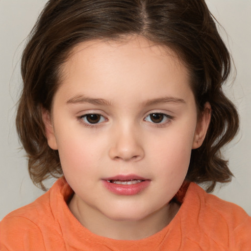 Neutral white child female with medium  brown hair and brown eyes