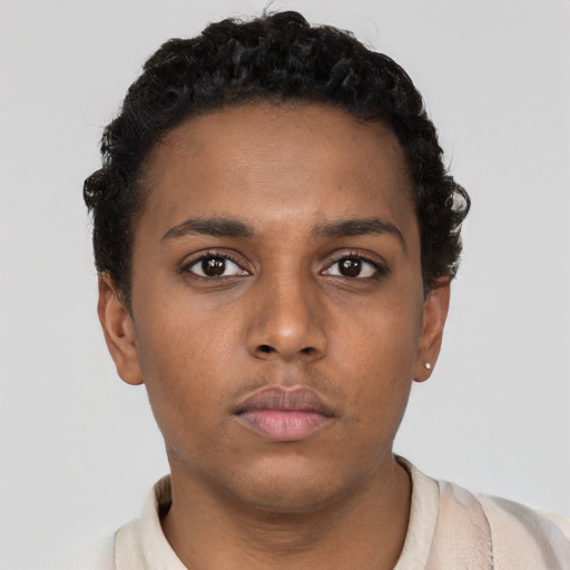 Neutral black young-adult male with short  brown hair and brown eyes