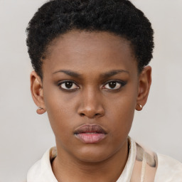 Neutral black young-adult female with short  brown hair and brown eyes