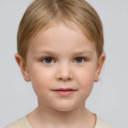 Neutral white child female with short  brown hair and grey eyes