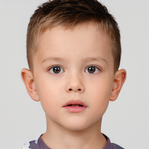 Neutral white child male with short  brown hair and brown eyes