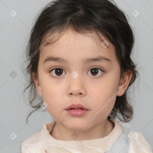 Neutral white child female with medium  brown hair and brown eyes