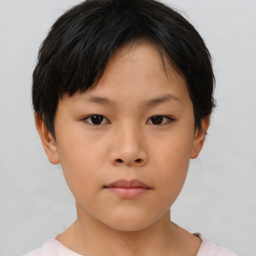 Neutral asian young-adult female with short  brown hair and brown eyes