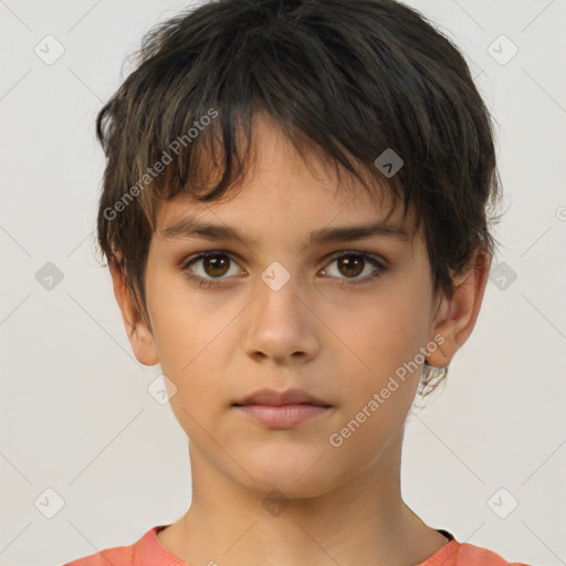 Neutral white child female with short  brown hair and brown eyes