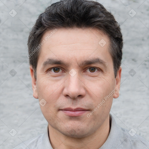 Neutral white adult male with short  brown hair and brown eyes