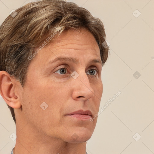 Neutral white adult male with short  brown hair and brown eyes