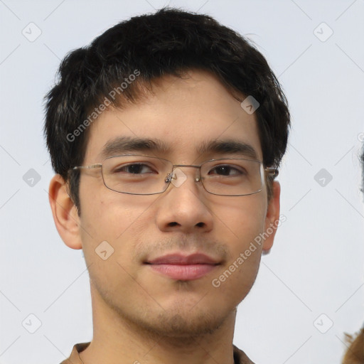 Neutral asian young-adult male with short  brown hair and brown eyes