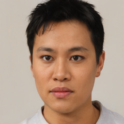 Neutral asian young-adult male with short  black hair and brown eyes