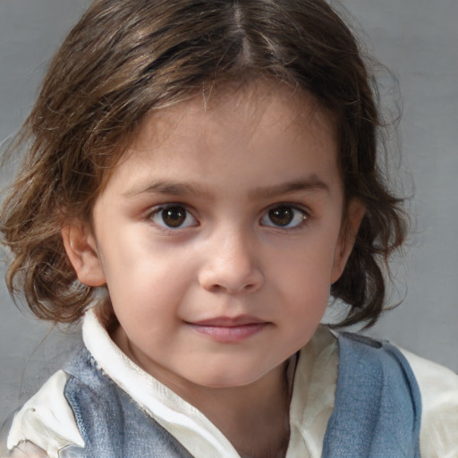 Neutral white child female with medium  brown hair and brown eyes