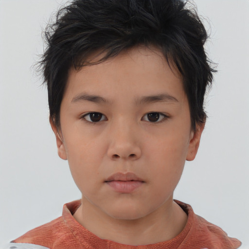Neutral asian child female with short  brown hair and brown eyes