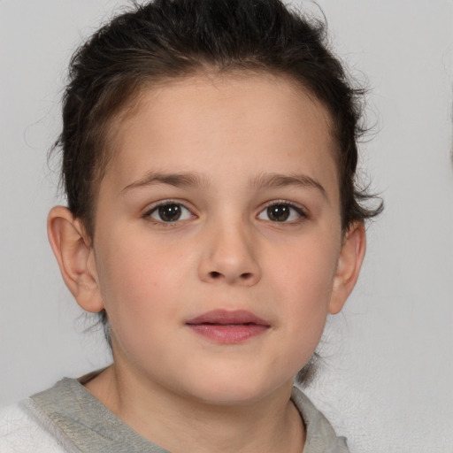 Neutral white child female with short  brown hair and brown eyes